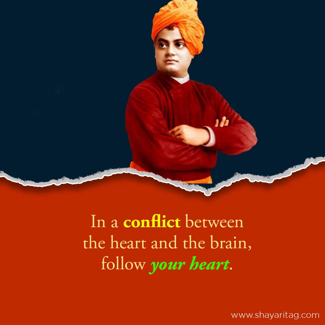 In a conflict between the heart and the brain-Swami Vivekananda Quotes & thoughts in English with images